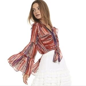 MISA LOS ANGELES Marketa Sptriped Bell Sleeve Top Blouse Small